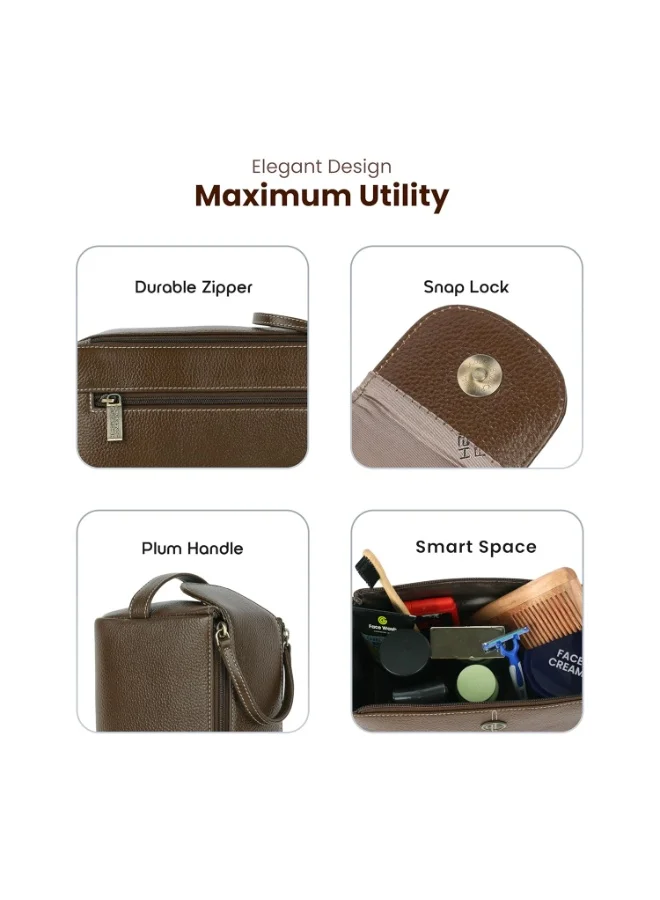 HAMMONDS FLYCATCHER  Genuine Leather Toiletry Bag for Men and Women - Travel Organizer Pouch, Shaving Kit Bag for Men, Cosmetic Organizer Bag, Toiletry Pouch for Men with Multiple Pockets - TC4005 Brushwood  | Best Price UAE